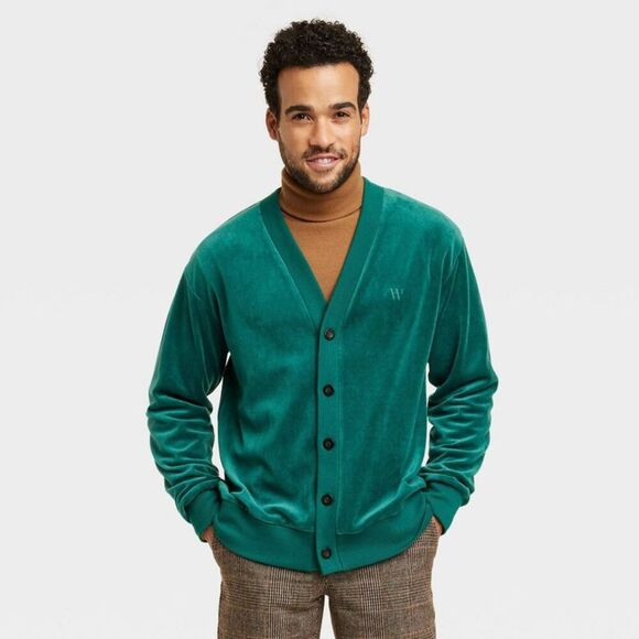 Houston White -  Adult Unisex Button Down Velour Card Green - Picture 1 of 3